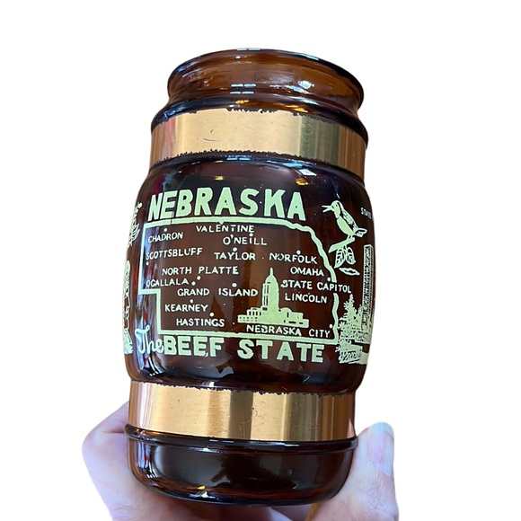 Vintage Amber Barrel ‘NEBRASKA’ Souvenir Travel Glass Mug~ARTMARK - Picture 2 of 10